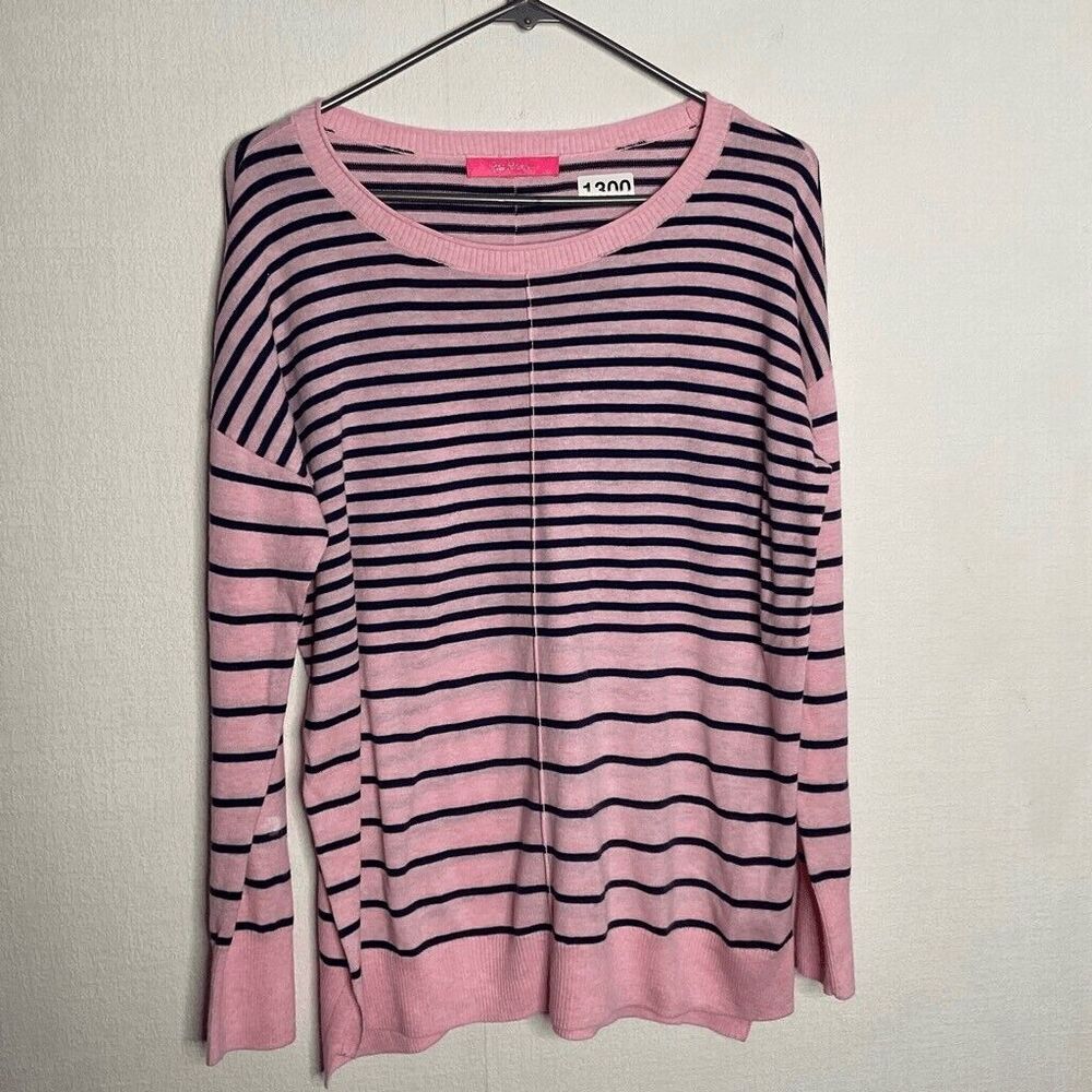 Lilly Pulitzer Button Long Sleeves Barbie Sweater Women Size M Coolmax Pink/Navy